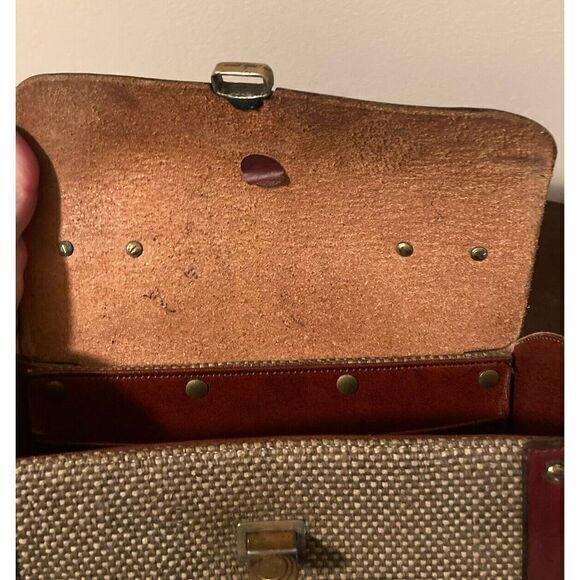 VTG ETIENNE AIGNER Handmade Purse Oxblood Tweed Leather Satchel Top Handle - Picture 9 of 11